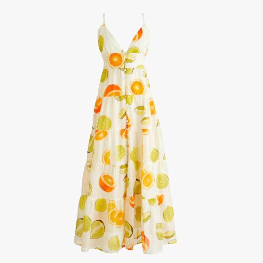 SEND OFFERS Edie Parker® X J.Crew button-front citrus tiered maxi dress